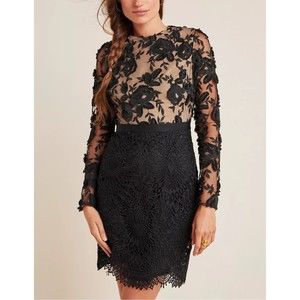 Monique Lhuillier Black Lace Mini Dress